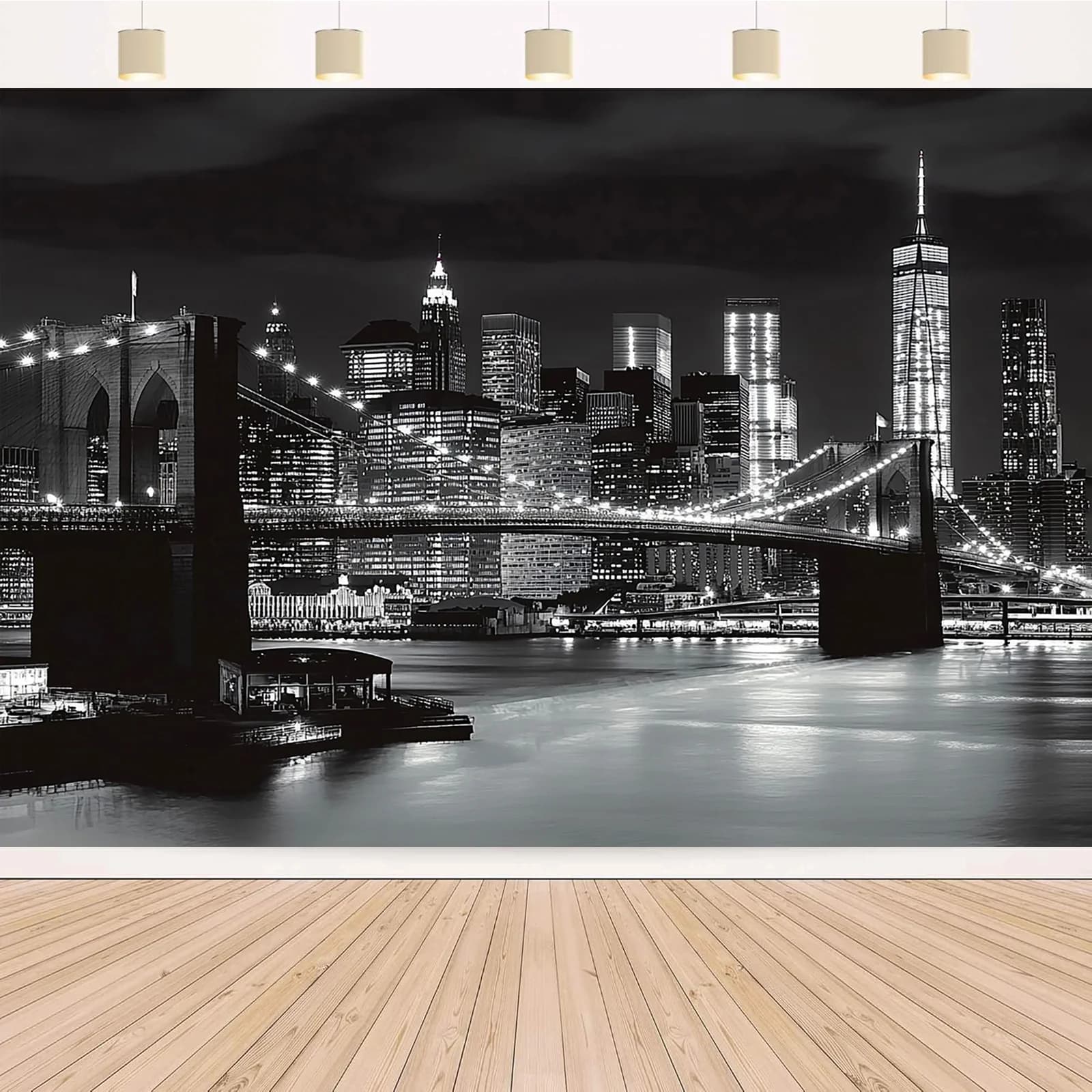 Fond photo 2D plat, horizon de la ville de New York et pont - La décoration murale sur le thème de N