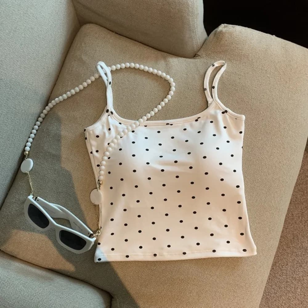 Nouveau débardeur camisole dos en U pour femme, à pois, avec soutien-gorge intégré, coupe ajustée