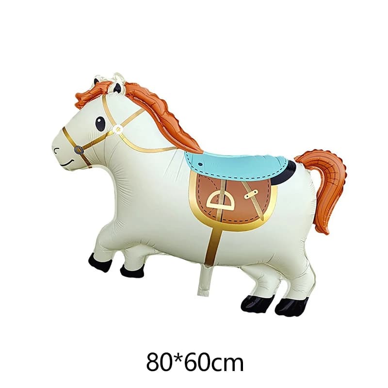 Ballons en aluminium Cheval Noble Animaux de Dessin Animé Blanc Marron Noir Décoration Thème Cheval