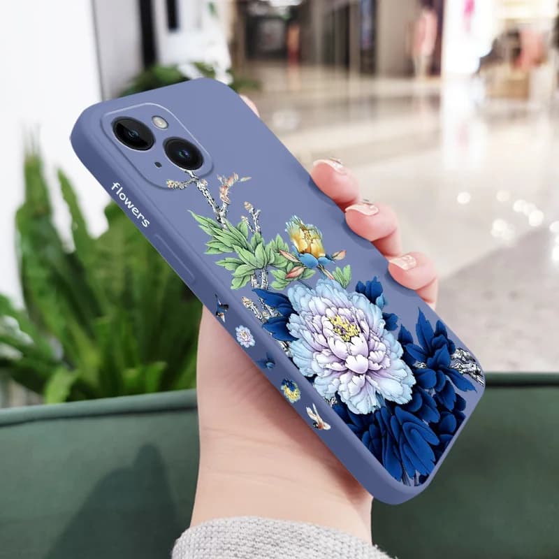Coque de téléphone à fleurs bleues, étui en Silicone pour iPhone 17 17 Air 16 16e 15 14 13 12 11 X X