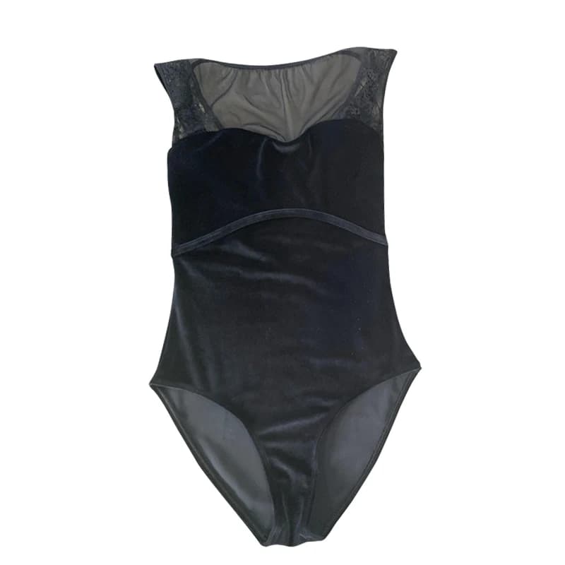 Justaucorps de ballet vintage noir en velours pour femme, tenue de danse douce, costume de gymnastiq