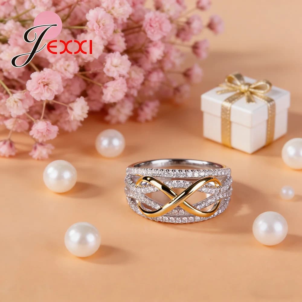 Bague d'amour infini en argent sterling 925 avec zircon cubique brillant, nœud papillon et lettre 8,