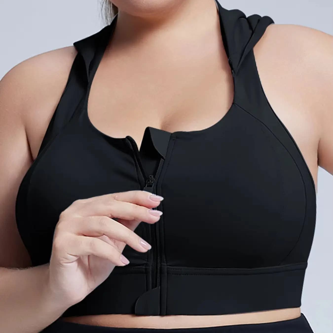 Soutien-gorge de sport grande taille avec fermeture éclair avant et capuche, soutien-gorge de course