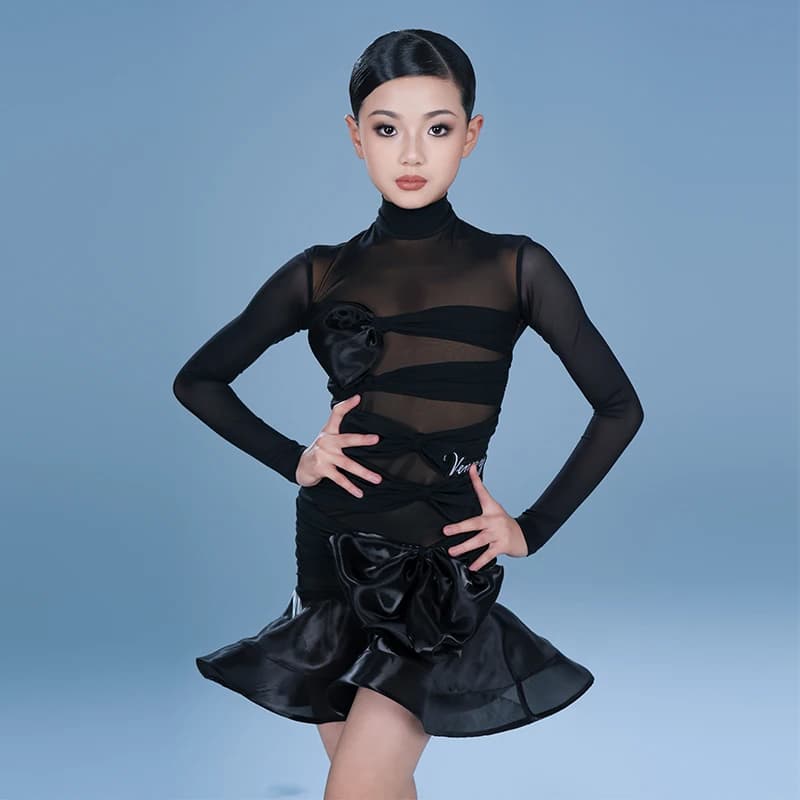 Vennystyle danse latine col haut élégant nœud conception une pièce Dancewear body pour femmes format