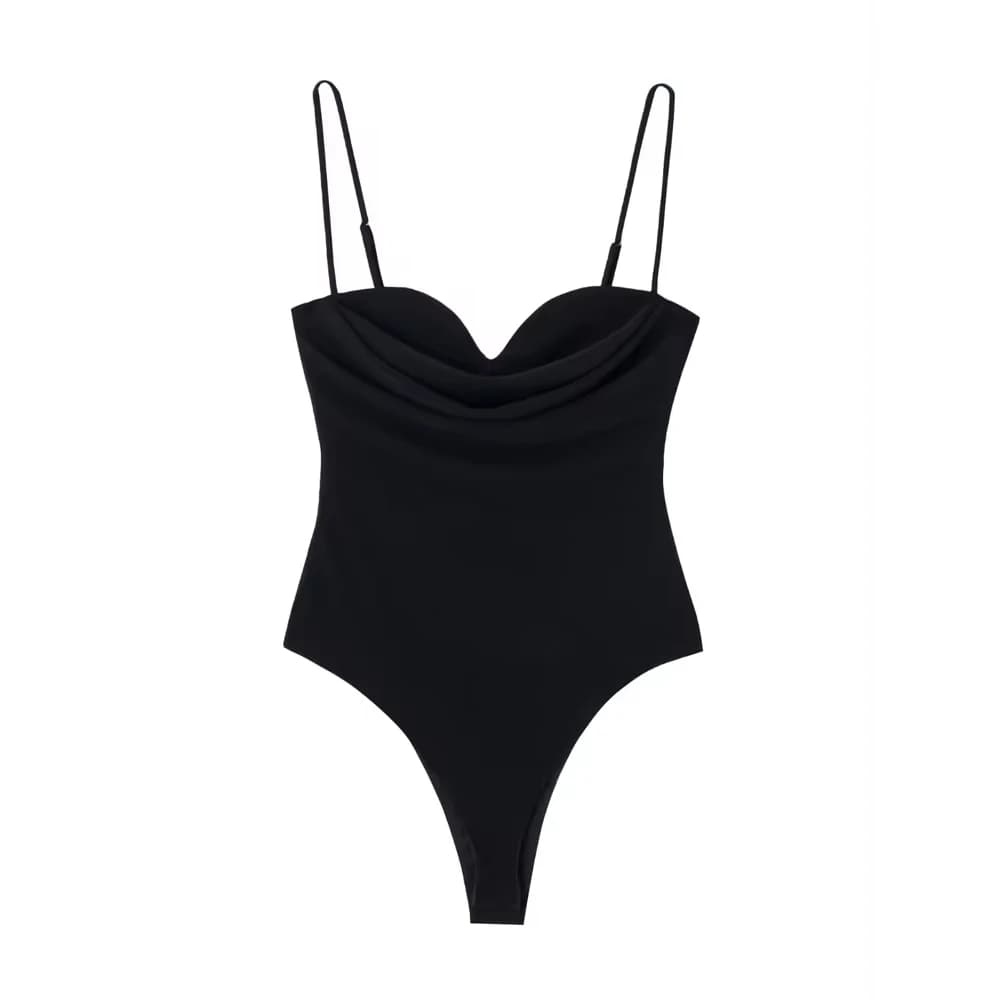 Femmes Sexy mode avec col en coeur drapé body dos nu fermeture éclair fines bretelles femme combisho
