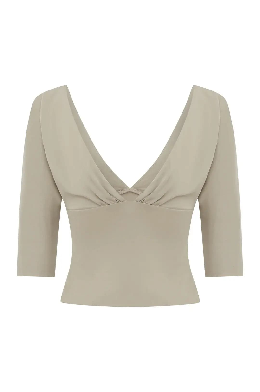 Haut plissé à col en V avec manches mi-longues, jupe midi plissée fendue taille haute, jupe moulante
