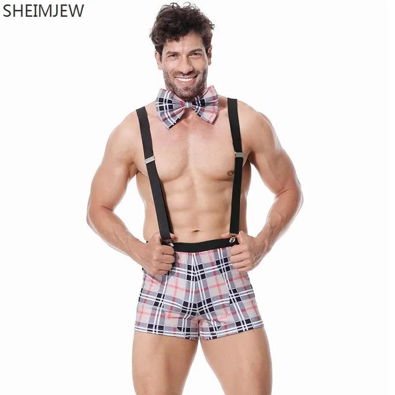 Qqa 2025 Plaid Noir Sexy Costume de serveur de Lingerie, tenue à bretelles, Costumes d'halloween
