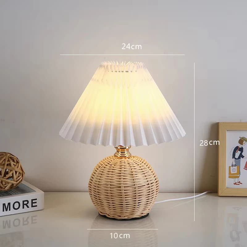 Lampe de table plissée LED SCKDAY avec base en rotin, lumière de chevet rétro USB, lampe de bureau v