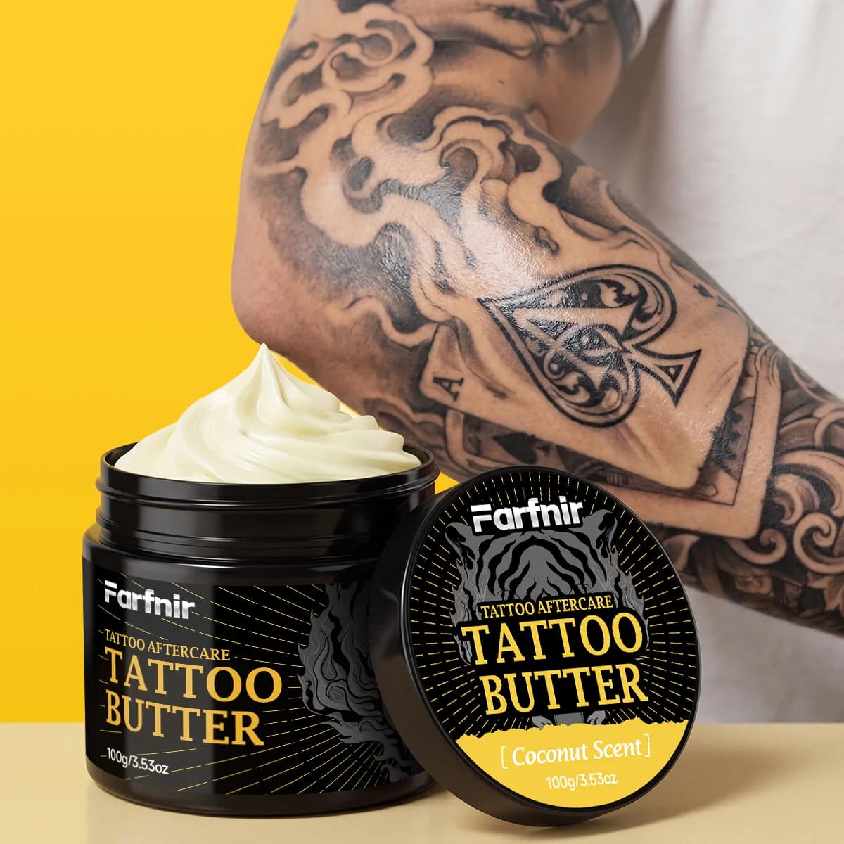 Beurre pour tatouage 100g, extrait naturellement, illumine les tatouages et hydrate la peau.