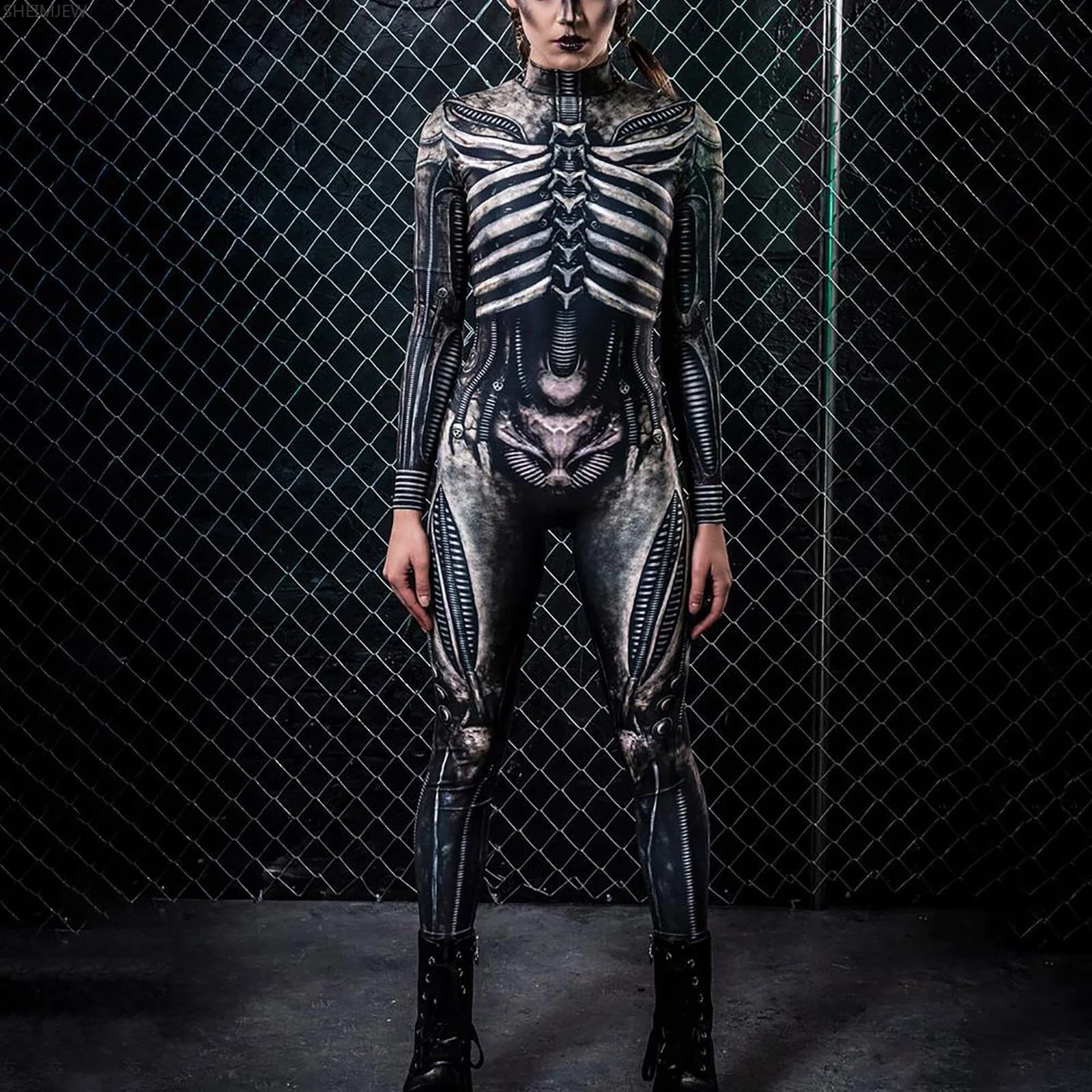 POP1 femmes col roulé Simulation Robot Zip Body complet corps Catsuit Halloween Rave combinaison Jun