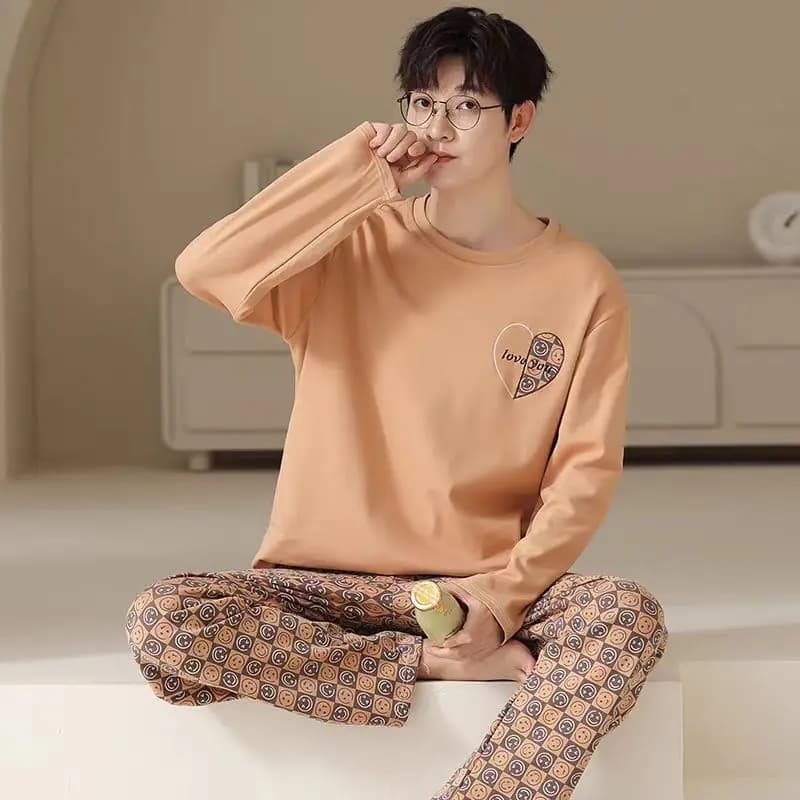 Ensemble de pyjama en coton respirant à col rond pour hommes, vêtements de détente simples pour étud