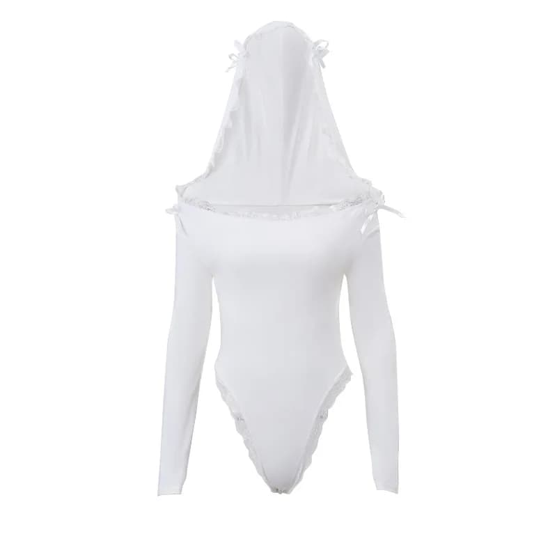 Nouveau Body Sexy Y2K pour Femme 2026 – Combinaison à Capuche à Manches Longues avec Dentelle et Pat