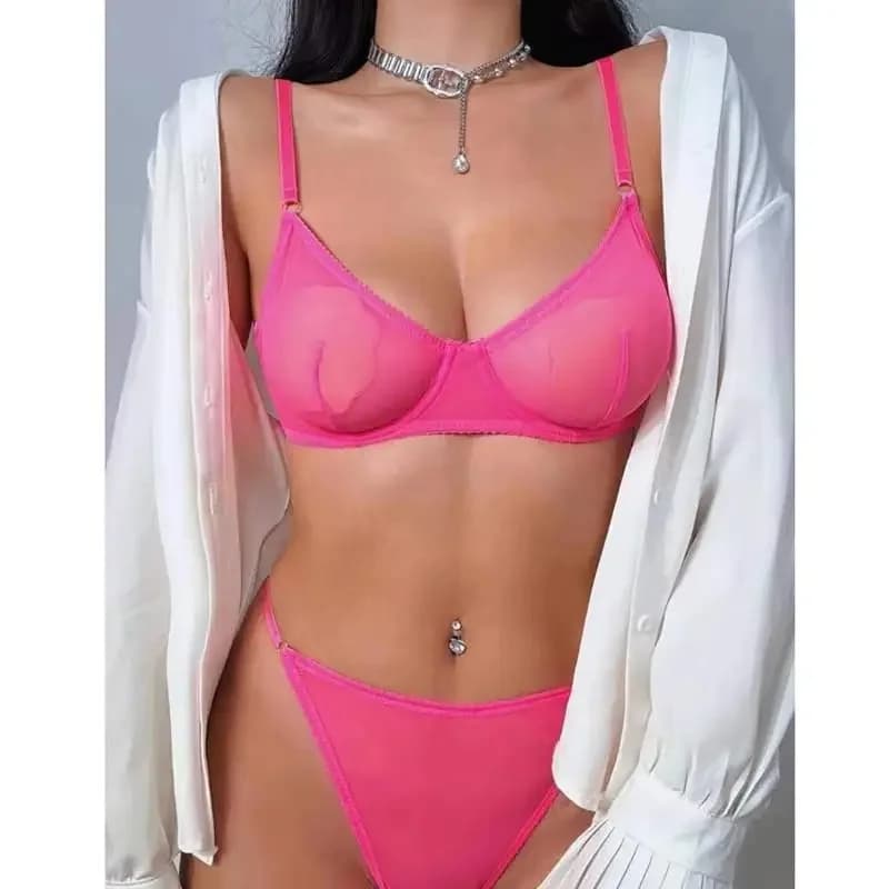 Ensemble de soutien-gorge en dentelle ultra-fine, design en résille transparente, effet amincissant