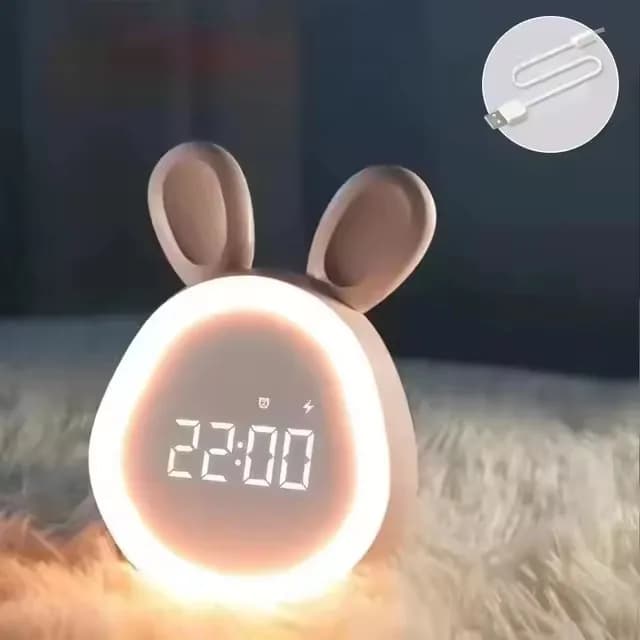 Mini réveil LED en forme de lapin de dessin animé, veilleuse pour étudiants, affichage numérique, lu