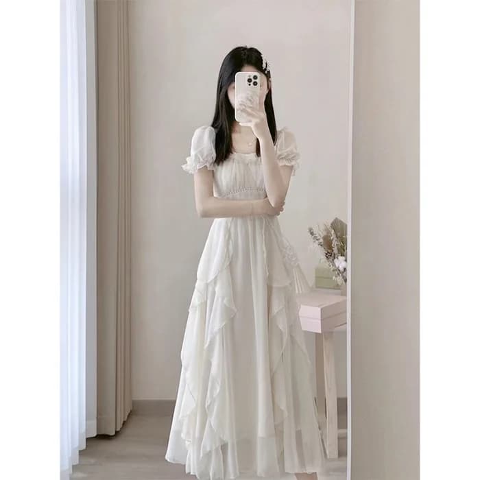 Robe éthérée française blanche, nouvelle princesse féerique douce de qualité supérieure, longueur Ma
