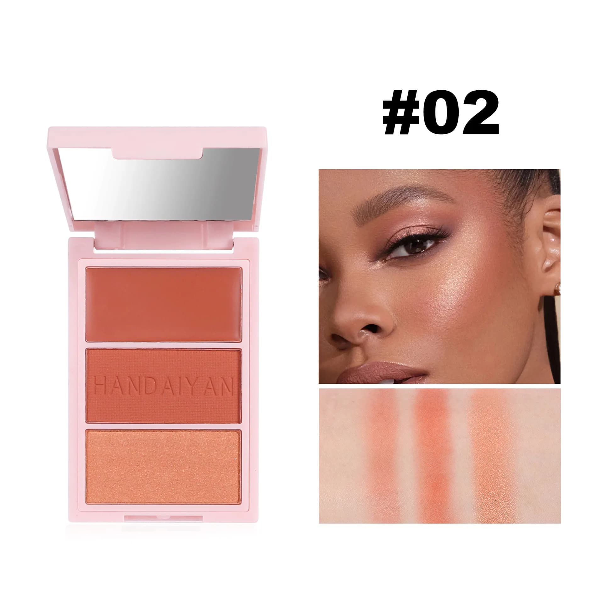 Palette de fards à joues rouge à joues longue durée, trois couleurs, surligneur rose mat naturel, ma