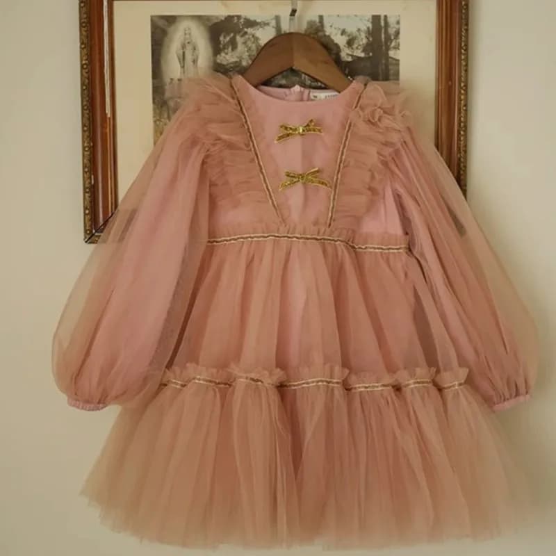 Robe Tutu de princesse élégante pour bébé fille, manches longues, en Tulle, vêtements de fête d'anni