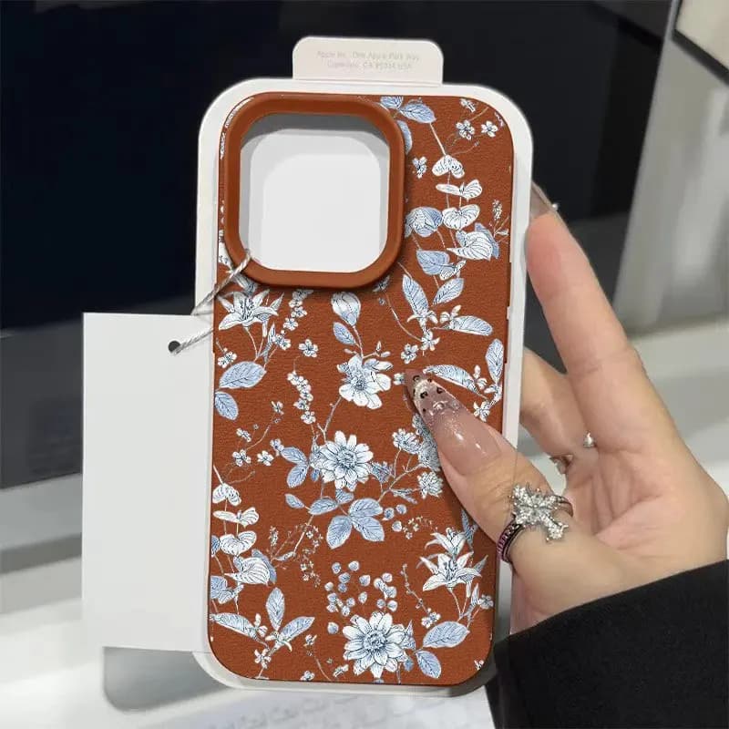Coque souple bleue élégante à Texture litchi florale, étui pour Samsung Galaxy S25 S24 S23 S22 S21 U