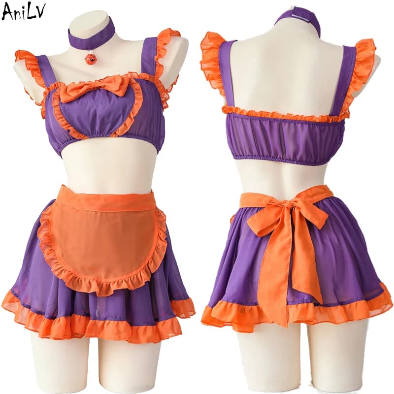 AniLV Halloween Night Pumpkin Maid Uniform for Cosplay, Anime Girl, Cute Outfits Costumes, 2022