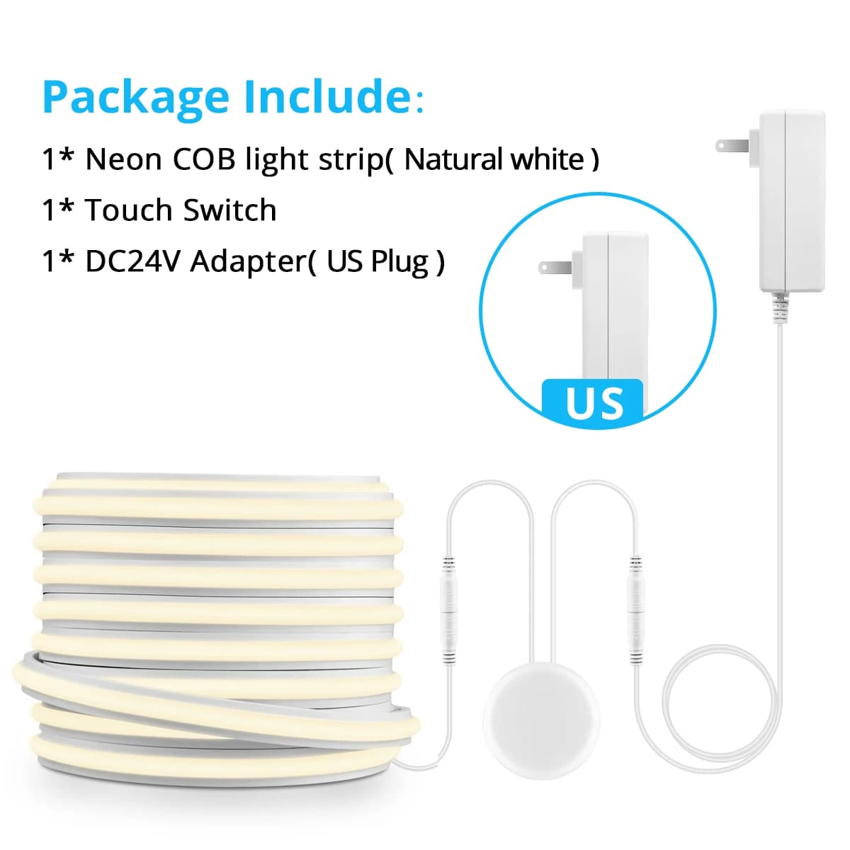 Bande lumineuse LED COB néon découpable 24V, capteur de mouvement à intensité variable, balayage man