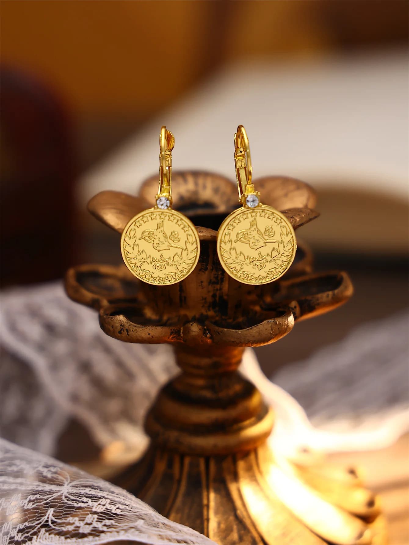 1 paire de boucles d'oreilles pour femmes, élégantes et simples, avec motif pièce turque, idéales po