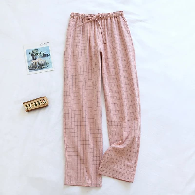 Pantalon de pyjama femme en coton, pantalon d'intérieur à carreaux automne-hiver, taille élastique,