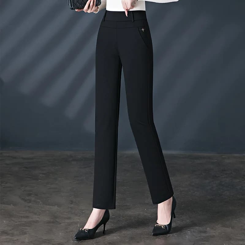 Pantalon décontracté à jambes droites avec poche de bureau pour femmes, automne et hiver, avec élast