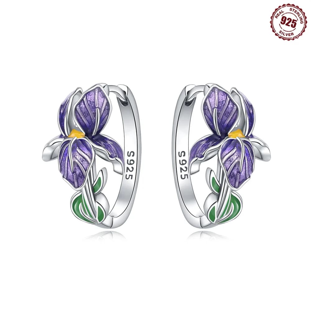 Boucles d'oreilles iris exquises en argent sterling 925, boucles d'oreilles élégantes et charmantes