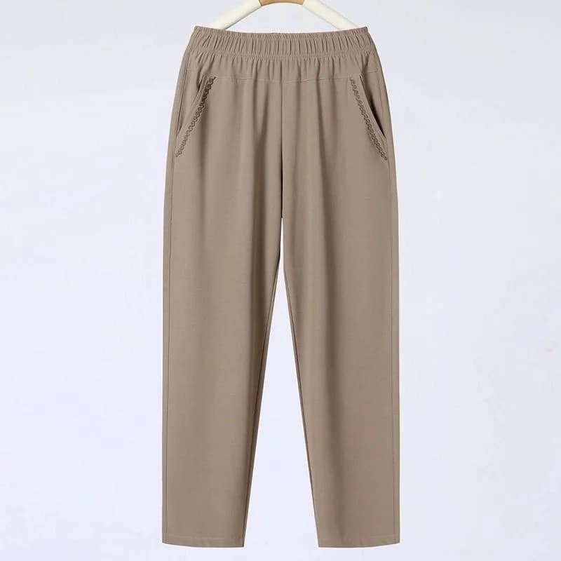 Pantalon droit ample en soie glacée pour femme d'âge mûr, taille haute élastique, fin, printemps-été