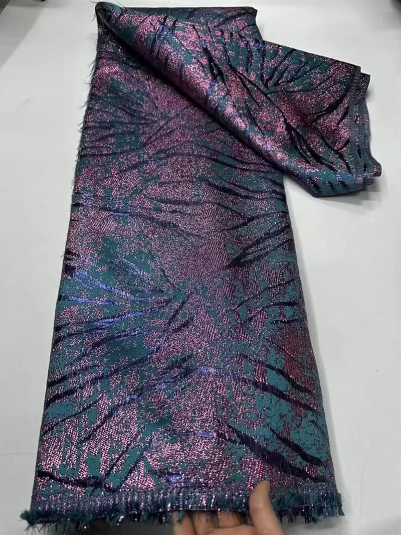 Tissu Jacquard Brocart Africain pour Robe de Soirée, Magenta, NigWin, Floral, Damask, Dorure, Brocar