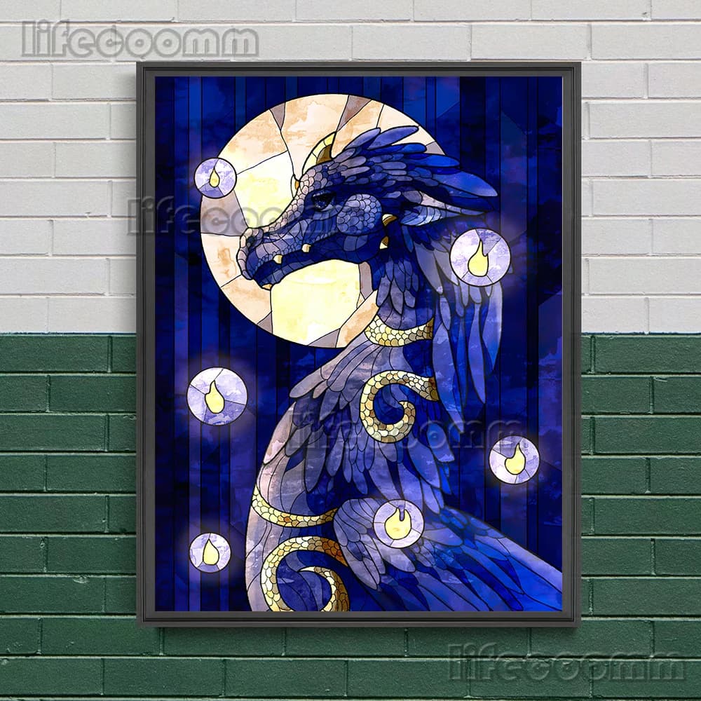 Toile d'art mural Dragon et monstre bleu, peinture abstraite, couleur géométrique, mosaïque, affiche