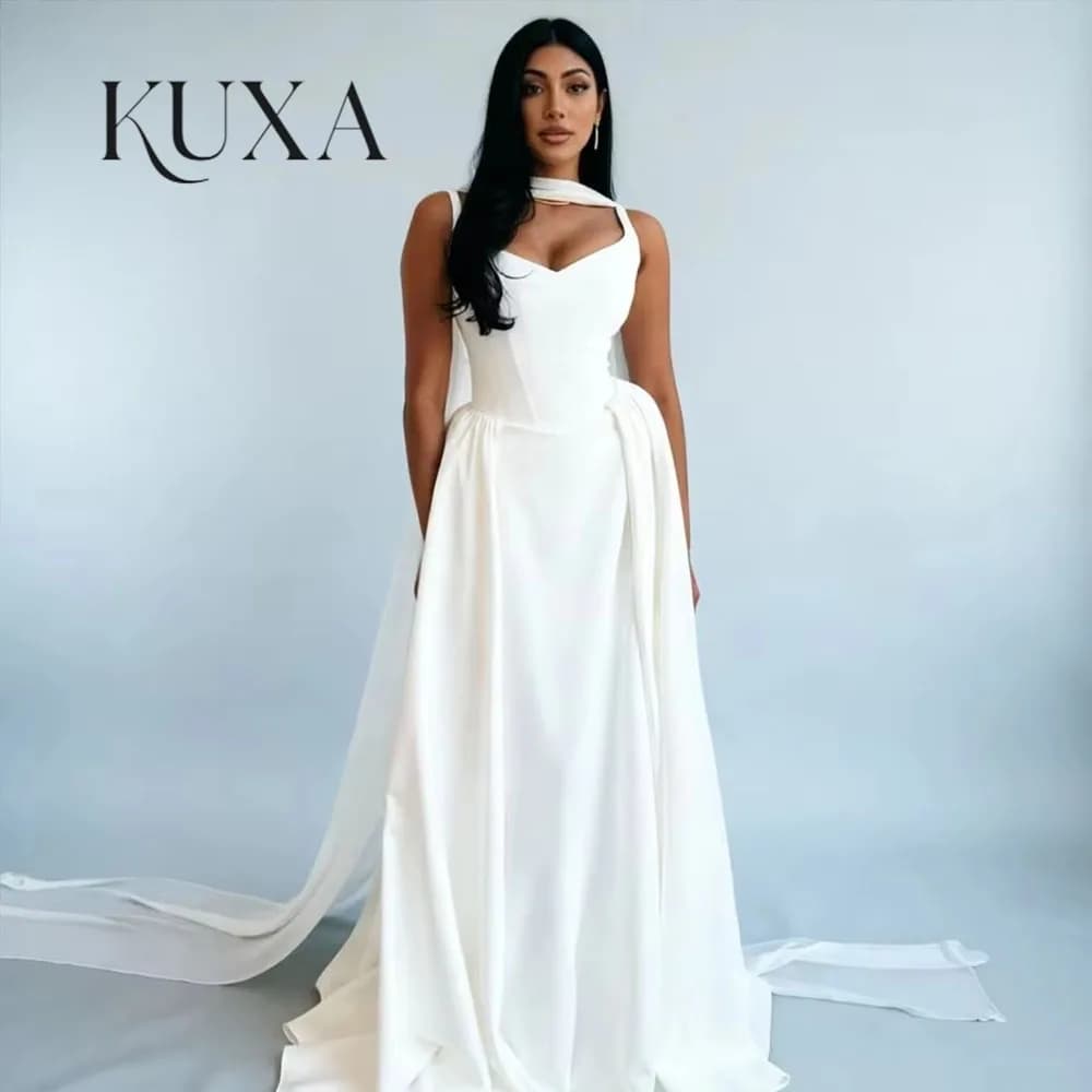 Robe de mariée KUXA personnalisée, sexy et simple, coupe trapèze, plissée, longueur ras du sol, sans