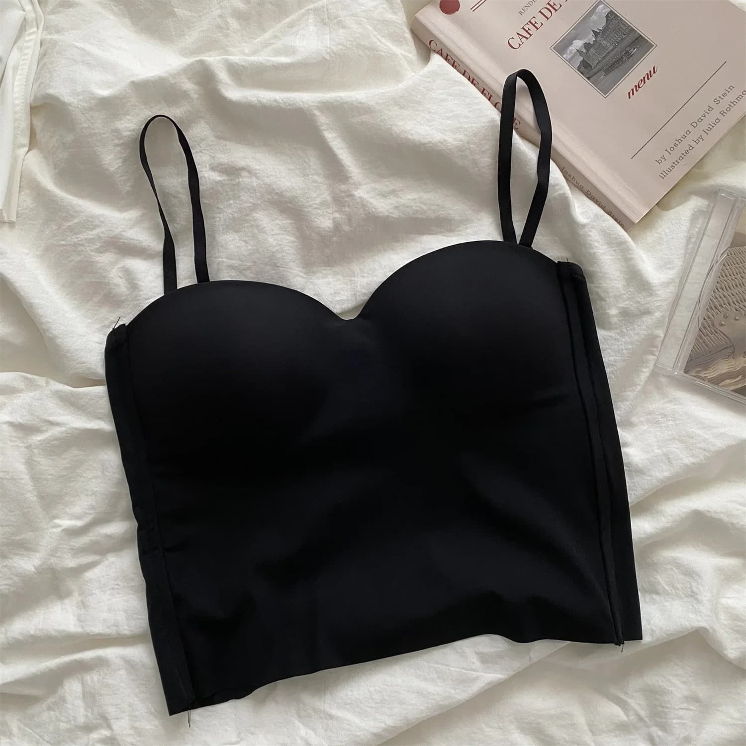 Soutien-gorge débardeur sans couture, doux pour la peau, dos en U, avec coussinet de poitrine fixe,
