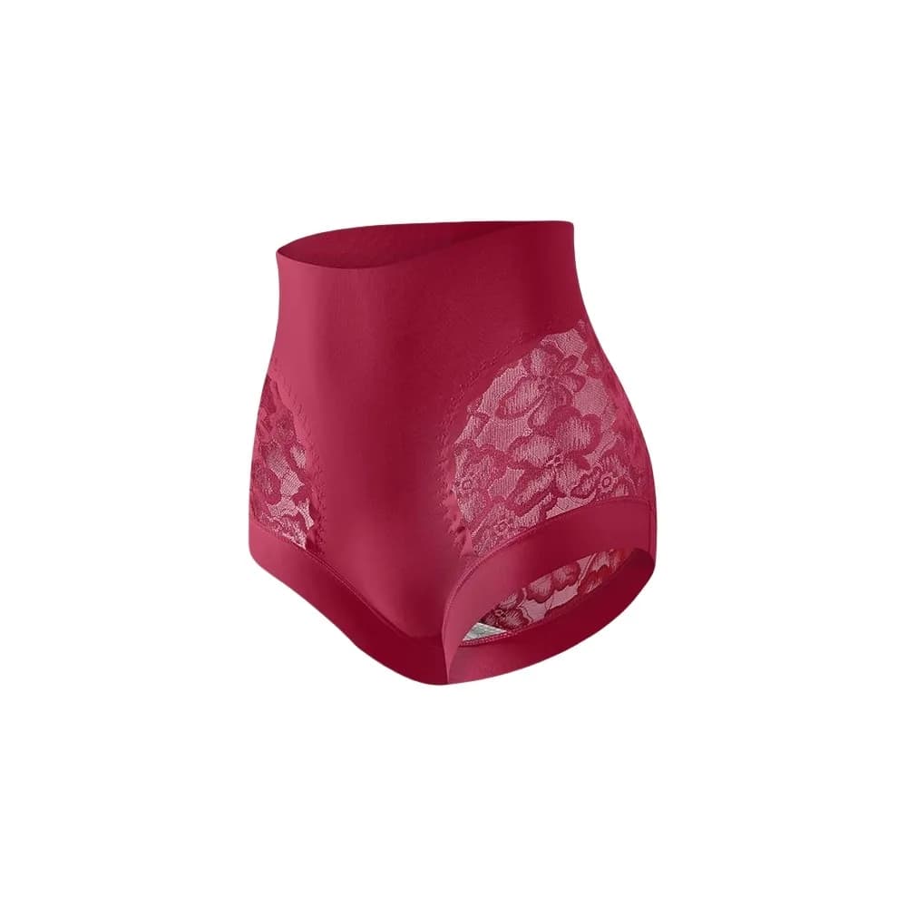 Culotte gainante post-partum taille haute sans couture avec fleurs en dentelle, effet ventre plat et