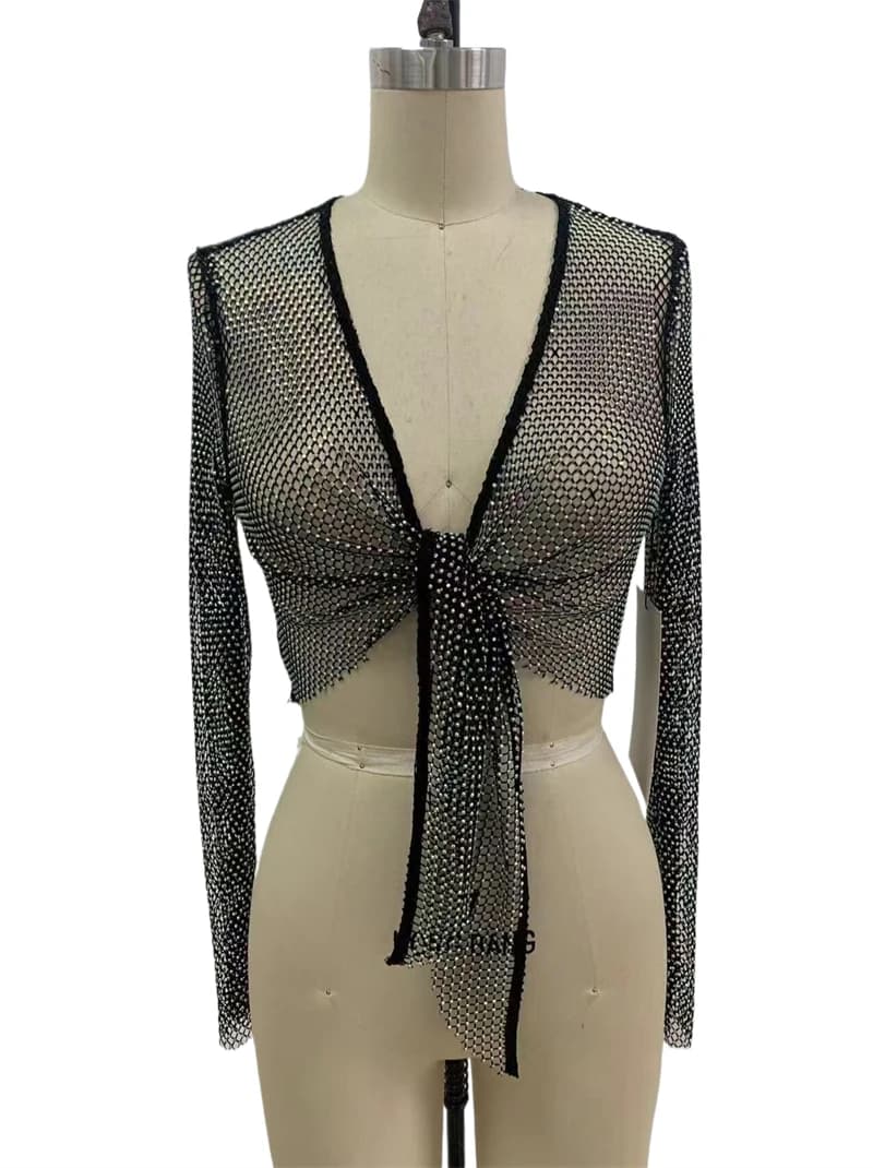 Maillot de bain femme à strass étincelants, T-shirt à manches longues sexy pour l'été 2026, Cache-ma