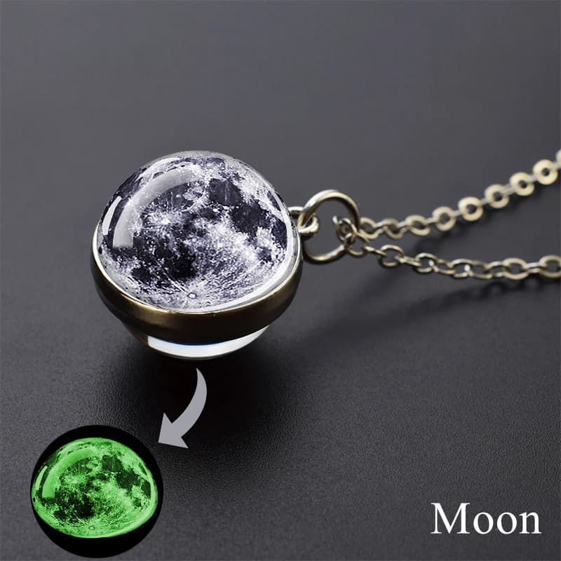 Collier Système Solaire Luminescent Galaxie Nébuleuse Pendentif Lumineux Lune Terre Soleil Double Fa