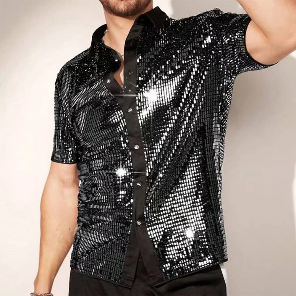 Discothèque mode XL 2XL années 70 chemise Disco chemise à manches courtes tailles disponibles M-2XL