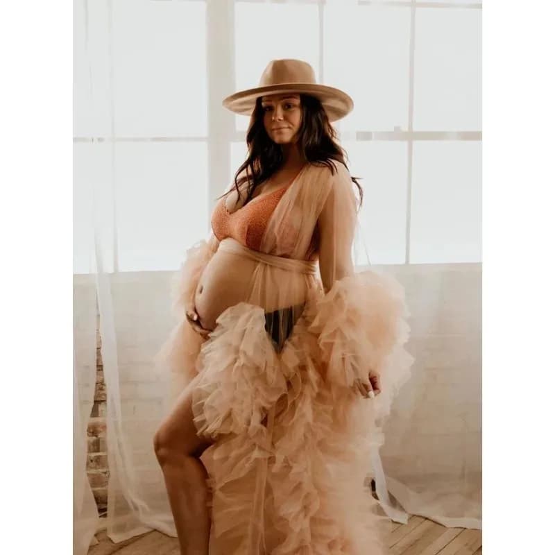 Robe de maternité longue pour femmes, Robe de séance photo en Tulle pour réception-cadeau pour bébé,