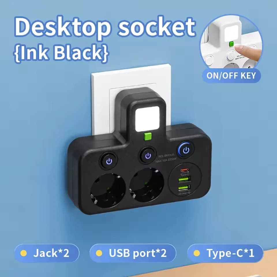 Multiprise à prise ue, 4 prises ca, 2 Ports USB 1 type-c, deux spécifications, interrupteur indépend