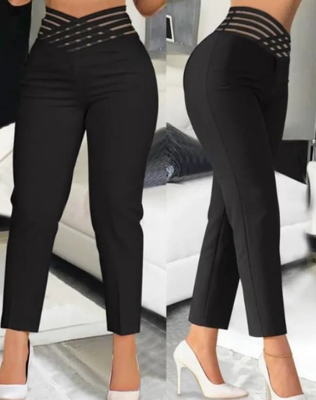 Pantalon femme mode décontracté bureau noir blanc maigre cheville longueur pantalon femme Sexy évide