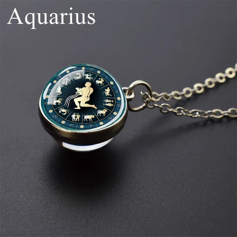 Pendentif signes du zodiaque en boule de verre, bijoux à la mode pour femmes, vierge, Cancer, bélier