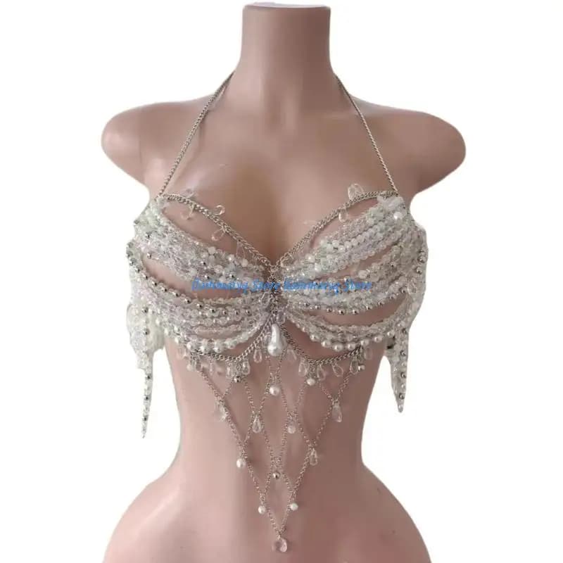 Soutien-gorge en chaîne perlée pour femmes filles, harnais multicouche, accessoires bijoux corps, co