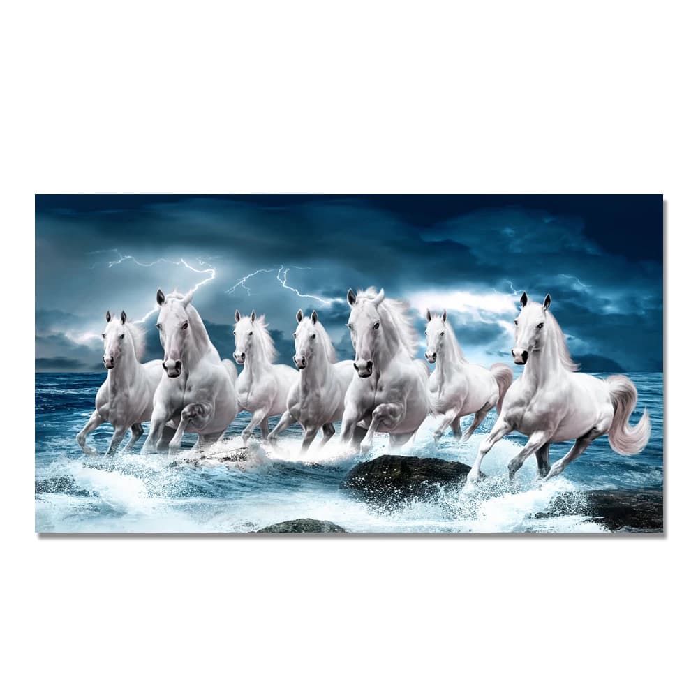 7 tableaux sur toile de chevaux blancs au galop, affiches et impressions d'animaux, art mural