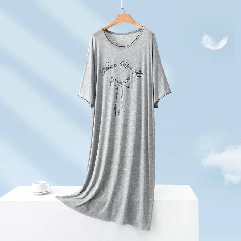 Robe de nuit imprimée décontractée pour femme, chemise de nuit en coton à manches courtes, grande ta