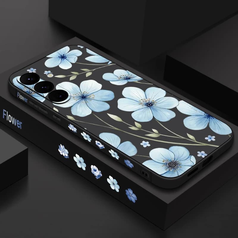 Coque de téléphone à fleurs bleu clair, étui souple en TPU pour Samsung Galaxy S24 S25 FE S25 S23 S2
