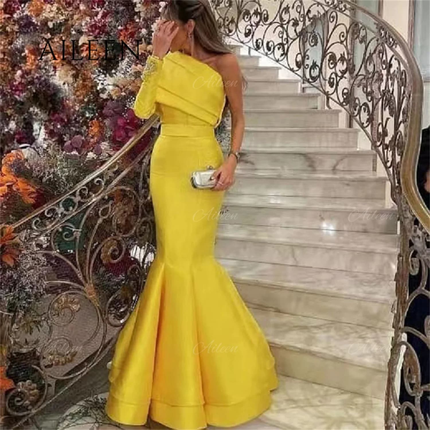 Robe de Soirée Jaune en Satin pour Femme, Personnalisée, Très Élégante, pour un Mariage, Longue et D