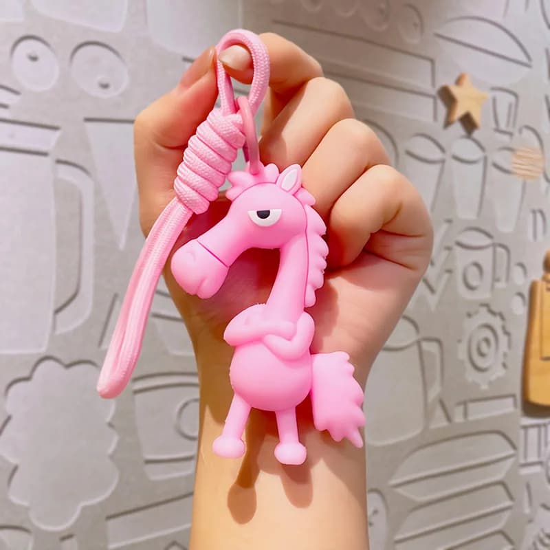 Porte-clés cheval exquis dessin animé cheval porte-clés Style fantastique avec écharpe poney noir ar