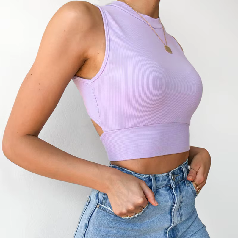 Sexy dos nu femmes débardeur bandage mince haut court été 2025 décontracté haut streetwear solide co