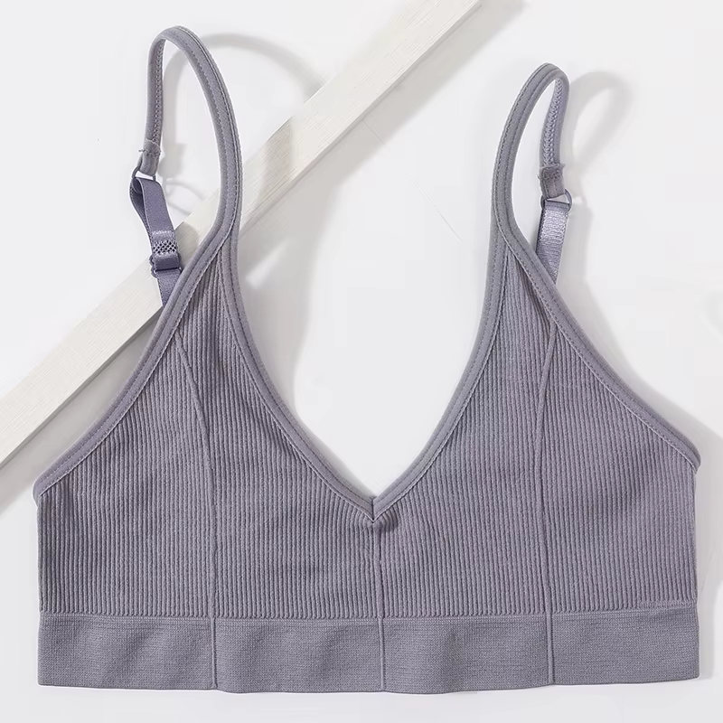 Soutien-gorge sans couture pour femme, style tube, côtelé, col en V, sans armatures, dos en U, pour