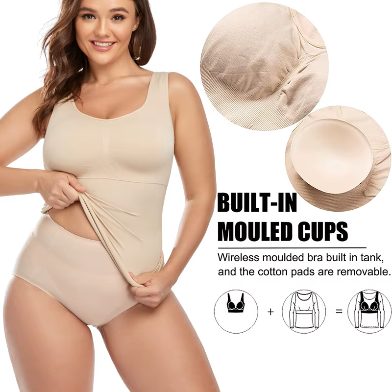 Caraco gainant pour femmes avec soutien-gorge intégré, contrôle du ventre, Camisole, débardeur, sous